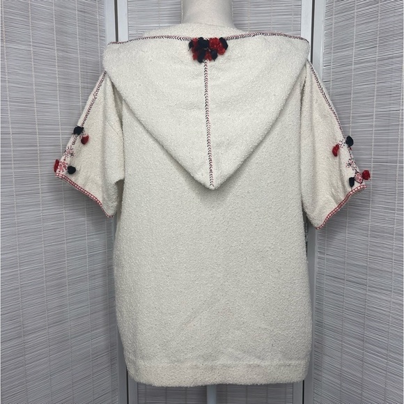 Isabel Marant Étoile Short Sleeve Poncho Top Cream Red Black Size XL - Picture 5 of 10